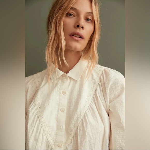 Anthropologie Pilcro Lace Fairy Crochet Back Button Shirt - Picture 4 of 8
